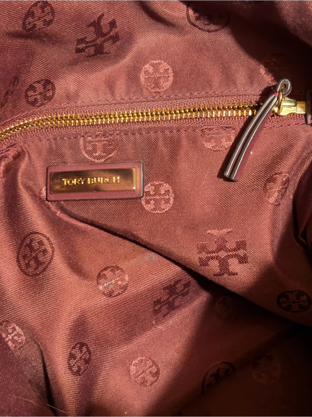 Tory Burch Burgundy Freida Quilted Shoulder Bag with Gold Logo